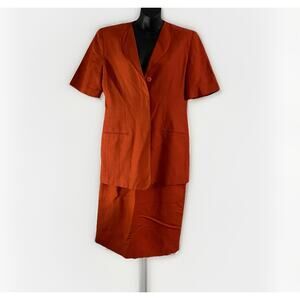 Vintage Oleg Cassini Women Size8 linen blend Orange suit set Office Preppy